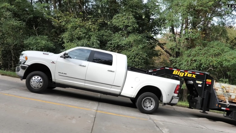 Pickup truck towing up a steep hill to demonstrate torque