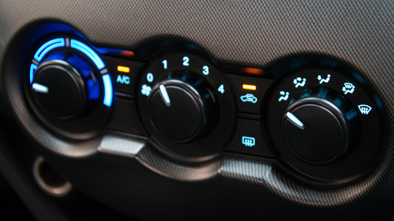 Closeup of a car's HVAC controls.