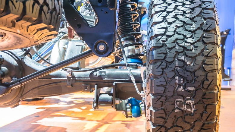 The rear suspension system of an off-road vehicle.