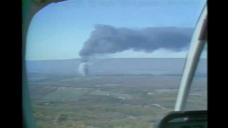 The 1983 Virginia tire fire from the air showing a massive plum of smoke