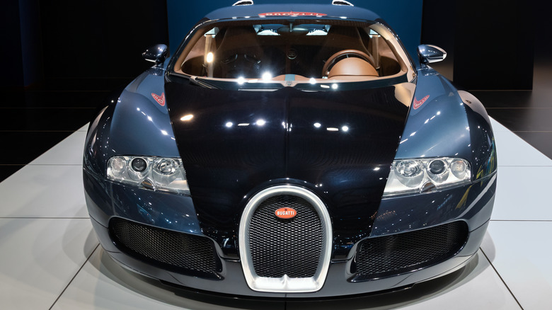 Bugatti Veyron parked on a stand