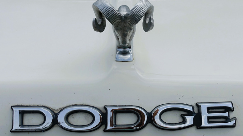 A close up of the dodge brand
