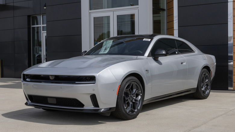 Lafayette - May 24, 2025: Dodge Charger Daytona RT Blacktop EV display. Dodge offers the Charger EV with up to 317 miles driving range. MY:2025