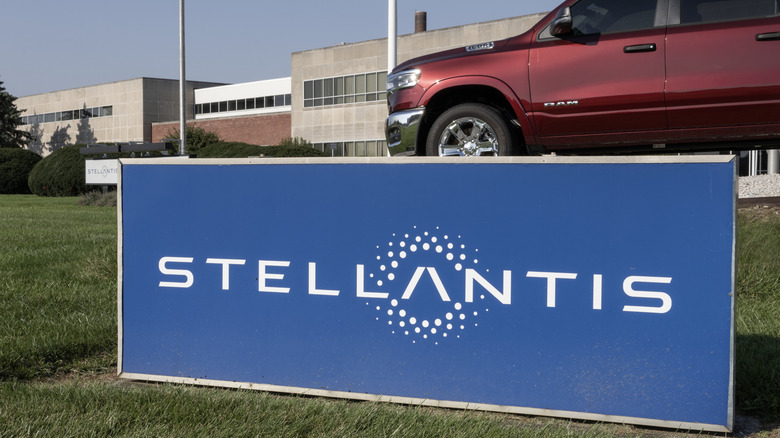 Kokomo - October 6, 2024: Stellantis Transmission plant. Ram 1500 display at the Stellantis transmission factory for Dodge, Chrysler, Jeep and Ram.