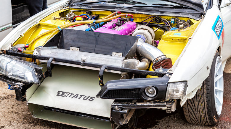 A collapsed sports car