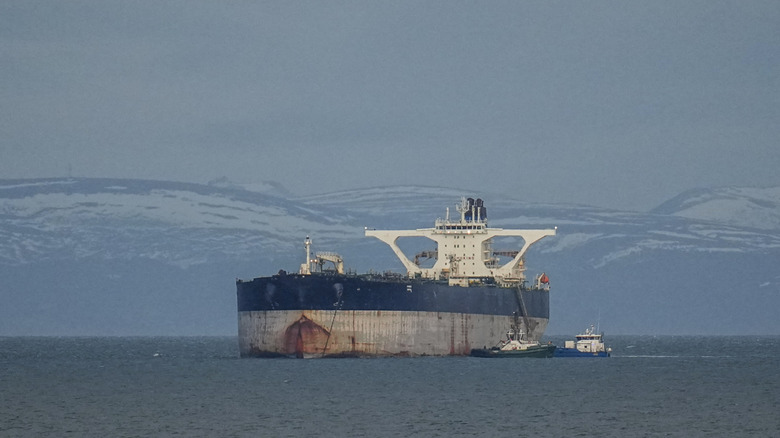 BURGHEAD, SCOTLAND - JANUARY 14: The Marinera oil tanker is seen on January 14, 2026 in Burghead, Scotland. The Marinera oil tanker, previously known as the Bella 1, has entered UK waters at the request of the US to be replenished with "essential supplies." The Russian-flagged tanker was seized by US forces on 7 January 2026, between Iceland and Scotland, for allegedly violating sanctions by transporting oil for Venezuela, Russia, and Iran. (Photo by Peter Summers/Getty Images)
