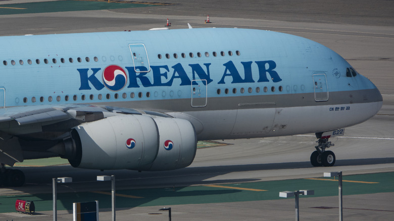 An Airbus A380 for Korean Air taxis at Los Angeles International Airport