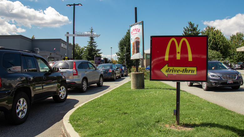 A line of cars at a McDonald's drive-thru