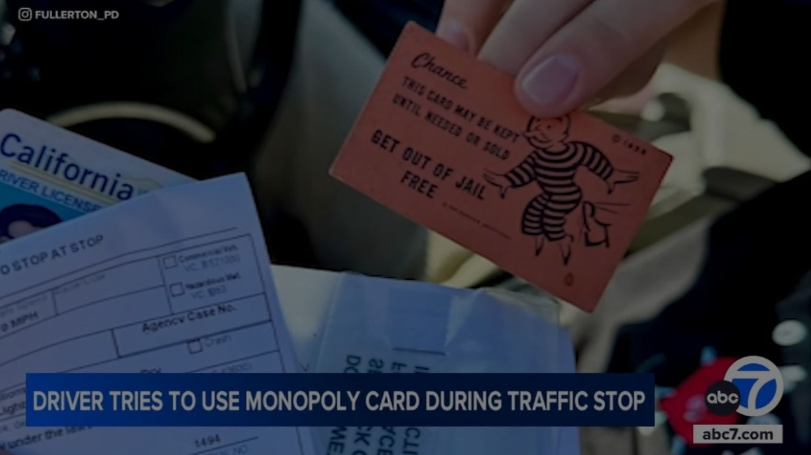 Driver Tries To Get Out Of Traffic Stop By Handing Cop A Monopoly 'Get Out Of Jail Free' Card