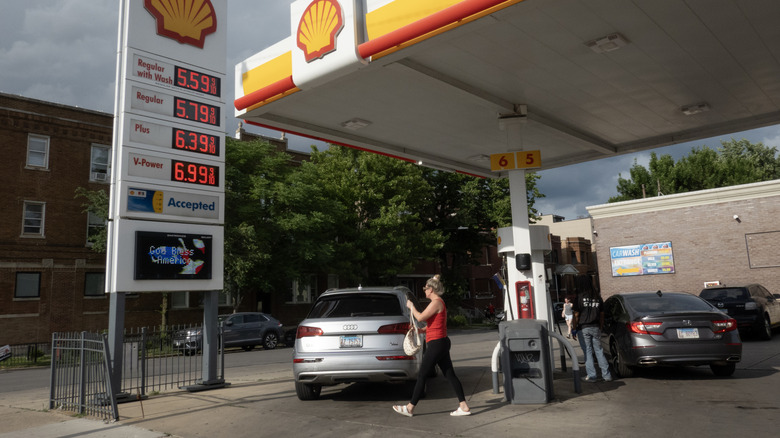 Fuel prices are displayed at a gas station on June 09, 2026 in Chicago, Illinois.