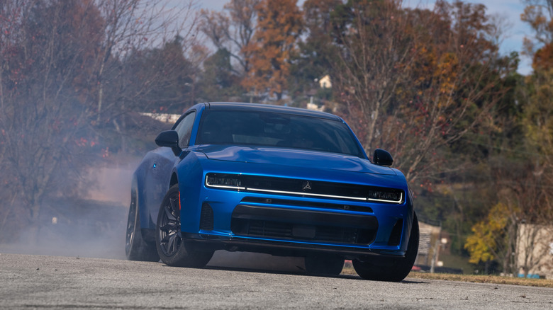 A 2026 Dodge Charger Scat Pack smoking its tires