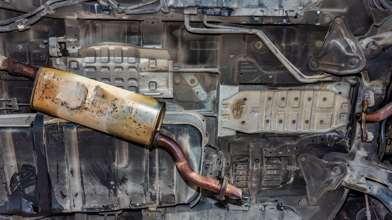 A car with a missing or stolen catalytic converter
