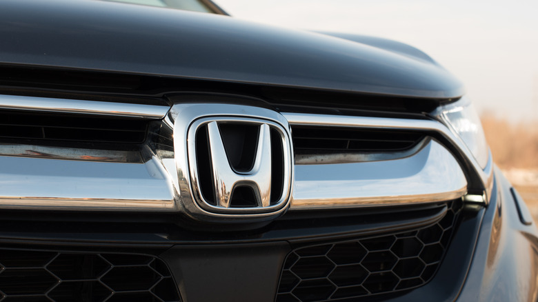 Zagreb, Croatia - January 04, 2020: Front Honda sign on new CR-V car from Japan.