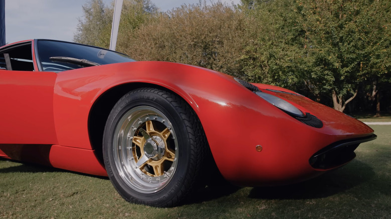 passenger side low angle of Eddie Van Halen's restored 1972 Lamborghini Miura