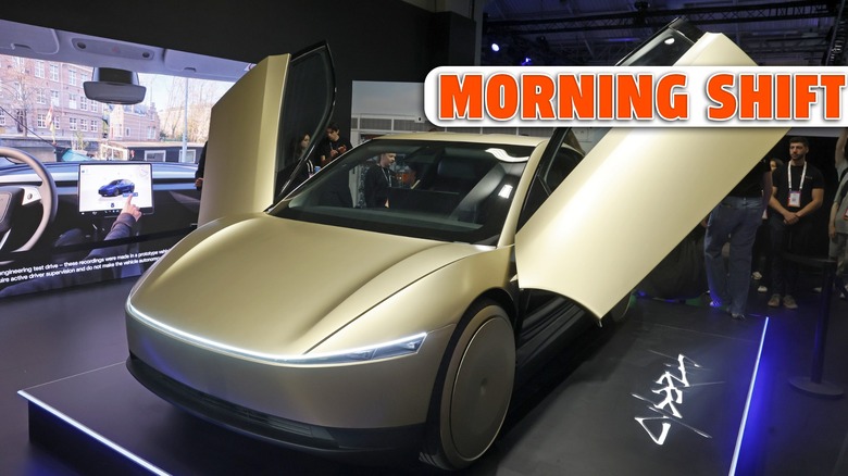 A Tesla Cybercab or Robotaxi two-passenger battery-electric self-driving car is displayed during the 9th edition of the VivaTech show at Parc des Expositions Porte de Versailles on June 12, 2025 in Paris, France.