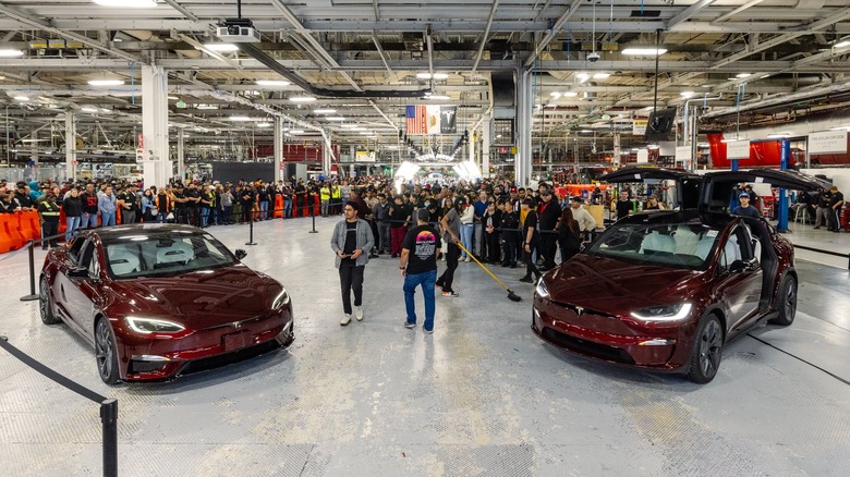 Signature Series editions of the Tesla Model S and Model X on display at the Fremont factory.