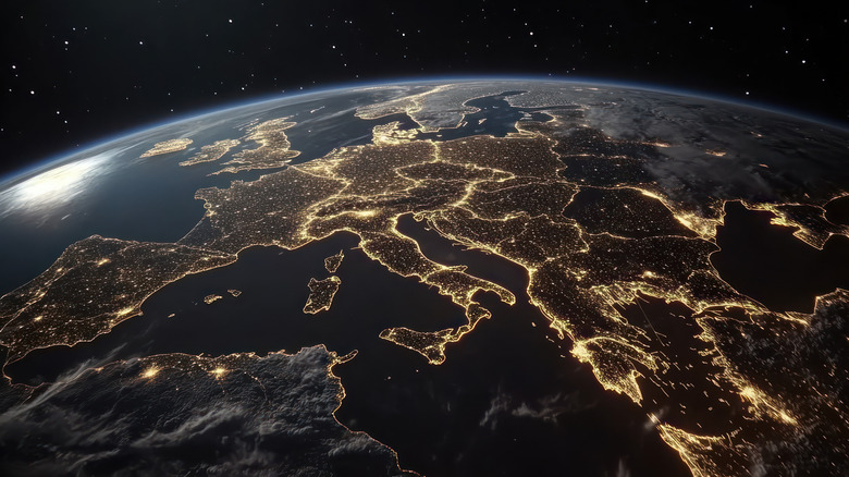 A view of Europe at night from space
