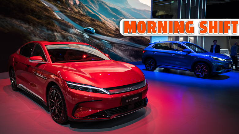 PARIS, FRANCE - OCTOBER 17: The new BYD Han is displayed on the BYD booth at Parc des Expositions Porte de Versailles on October 17, 2022 in Paris, France. The Paris Motor Show will present the latest models from the world's leading car manufacturers at the Paris Expo Exhibition Center from October 17 to October 23, 2022.