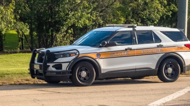 Side view of an Illinois State Police Ford Explorer