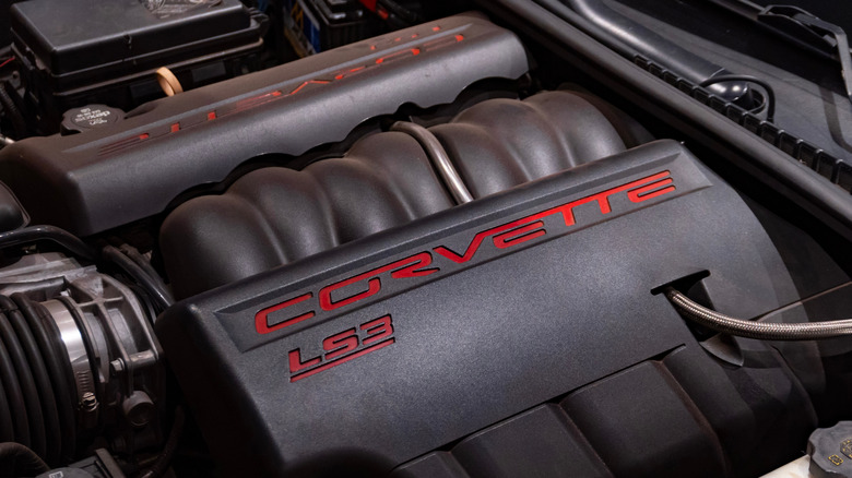 Close up of an LS3 V8 from a Corvette.