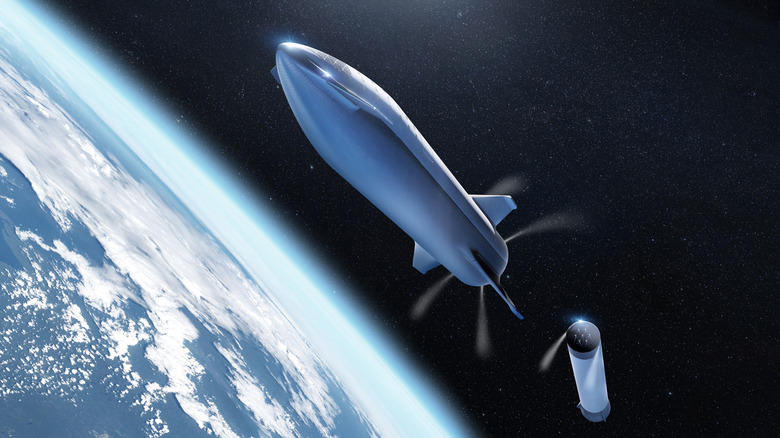Artist's rendering of a Starship stage separation in Earth orbit