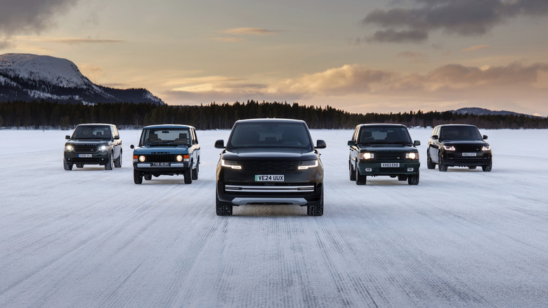 Land Rover's first all-electric Range Rover under winter testing with it's historic models
