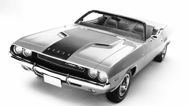 1970 Dodge Challenger R/T front 3/4 view black and white image