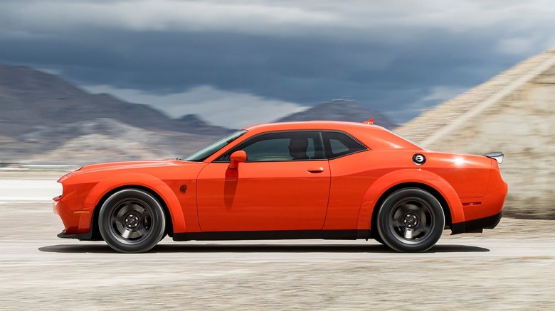 Dodge Challenger SRT Super Stock at speed side view