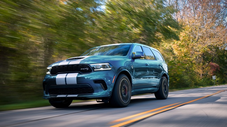Dodge Durango SRT Hellcat at speed front 3/4 view