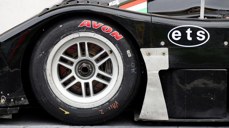 Avon tire mounted on a racecar.