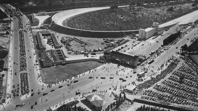 The south banking curve of the AVUS track in Berlin, Germany 1937.