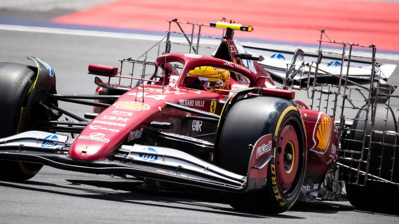 Lewis Hamilton testing the Ferrari SF-25 at Red Bull Ring with Aero Rakes equipped