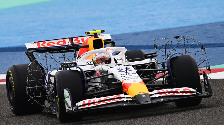 Yuki Tsunoda putting the VCARB 02 through its paces with Aero Rakes equipped during the 2025 Formula One Preseason test in Bahrain