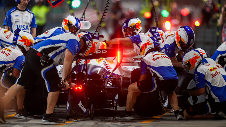 Arvid Lindblad of Great Britain driving the (41) Visa Cash App Racing Bulls VCARB 03 RB Ford makes a pitstop during day three of F1 Testing at Bahrain International Circuit on February 20, 2026 in Bahrain, Bahrain.