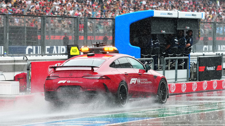 The FIA Medical Car kicks up spray in the Pit lane prior to the F1 Grand Prix of Bahrain in Malaysia at Sepang Circuit on October 04, 2026 in Kuala Lumpur, Malaysia.