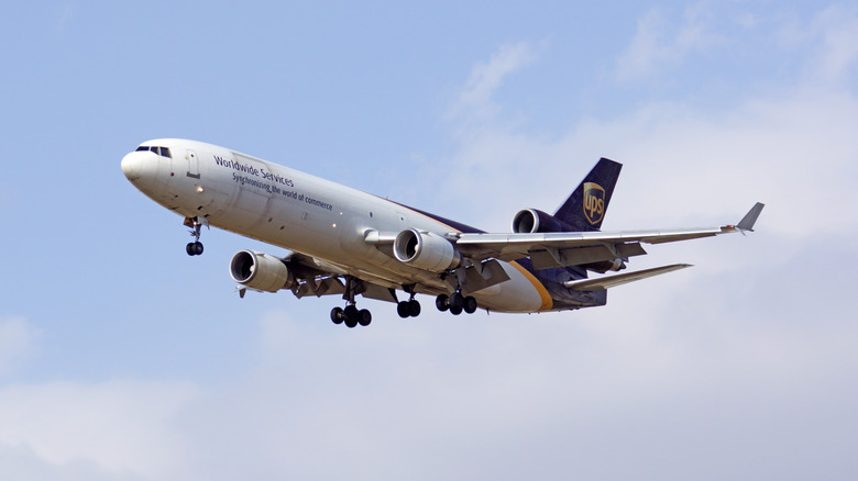 A UPS McDonnell Douglas MD-11 landing at Ontario International Airport, outside Los Angeles, California.