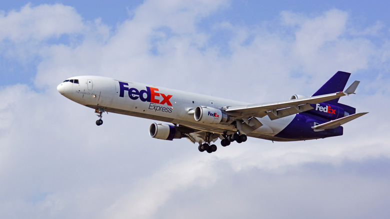 A FedEx McDonnell Douglas MD-11 landing at Ontario International Airport, outside Los Angeles, California.