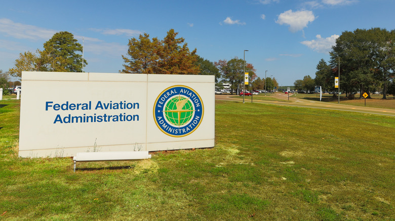 Federal Aviation Administration sign and logo at the FAA office.