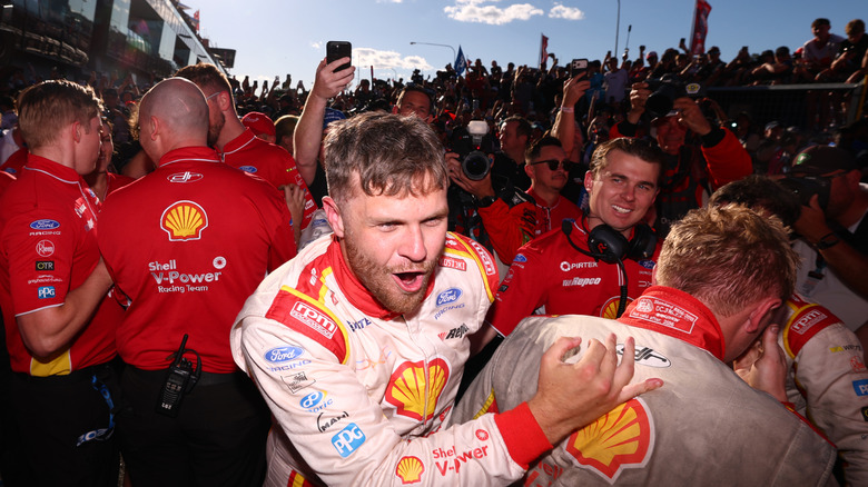 Brodie Kostecki driver of the #17 Shell V-Power Racing Team Ford Mustang GT celebrates after winning the Repco Bathurst 1000, part of the 2026 Supercars Championship at Mount Panorama on October 11, 2026 in Bathurst, Australia.