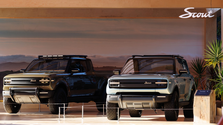 The Scout Motors Terra and Traveler are on display during the 2025 Los Angeles Auto Show at the Los Angeles Convention Center on November 23, 2025 in Los Angeles, California.