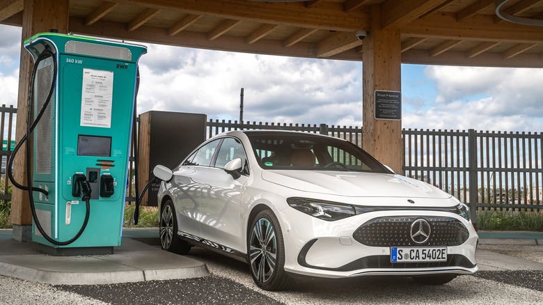 Mercedes-Benz CLA EV plugged into a charger