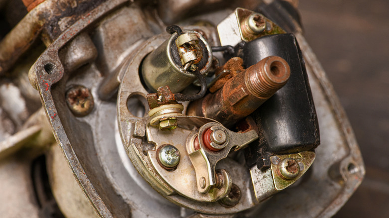 A contact point ignition system from a classic two-stroke vehicle