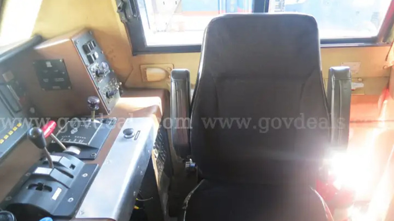 Interior of the locomotive, with a seat and controls