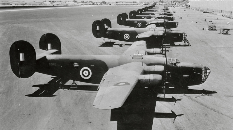 A lineup of Royal Air Force B-24 bombers