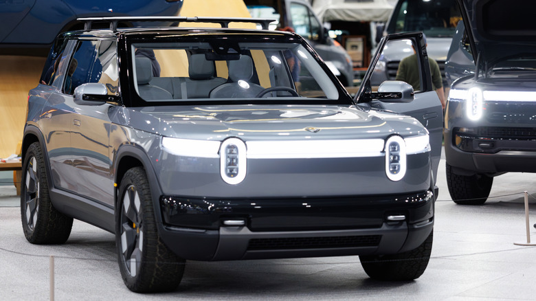 The Rivian R2 is on display during the 2025 Los Angeles Auto Show at the Los Angeles Convention Center on November 23, 2025 in Los Angeles, California.