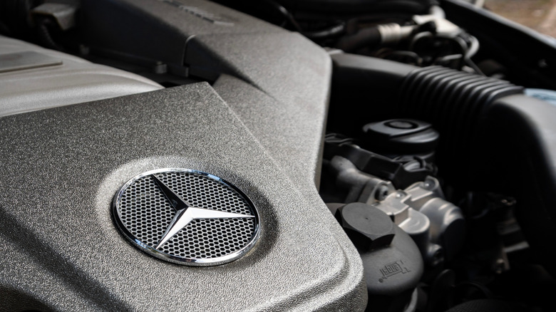 Minas Gerais, Brazil - 07 25 2025: Mercedes-Benz V8 engine bay, Close-up of a powerful AMG C 63 motor
