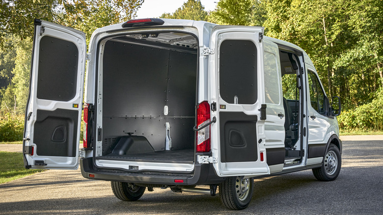 Rear-quarter shot of a 2021 Ford Transit