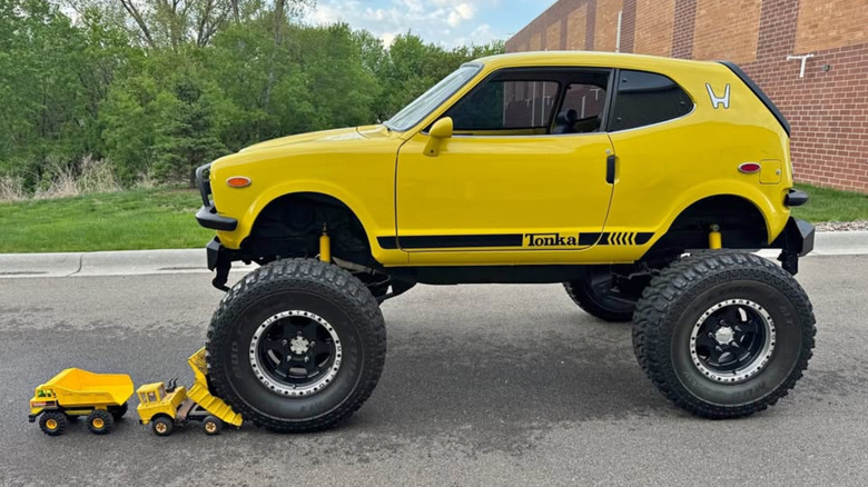 A Tonka-style lifted yellow Honda N600