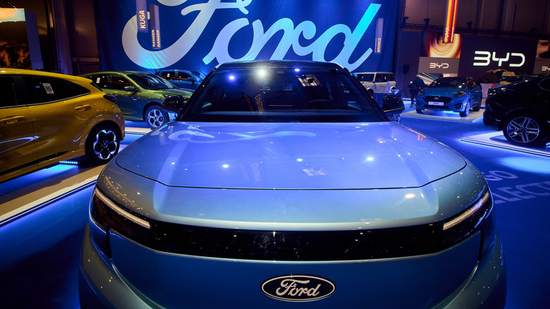 A Ford Explorer EV at an auto show in Bucharest in 2025