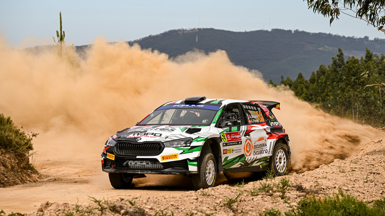 Alejandro Mauro of Mexico and Adrian Perez of Spain are competing with their Skoda Fabia RS Rally2 during the shakedown for FIA World Rally Championship Portugal on May 9, 2024 in Baltar, Portugal.